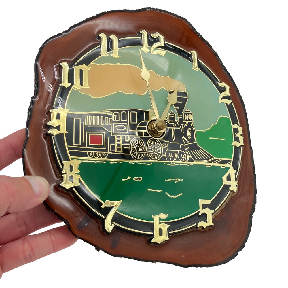 Ramar Industries Wall Clock Wood Slice VTG Brown Train Locomotive Handcrafted - Picture 8 of 9